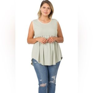 Zenana Plus Size Light Green Sleeveless Blouse